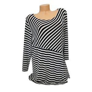 Chico's Travelers Women's Size 3 Scoop-neck 3/4 Sleeves Top Striped‎ Tunic